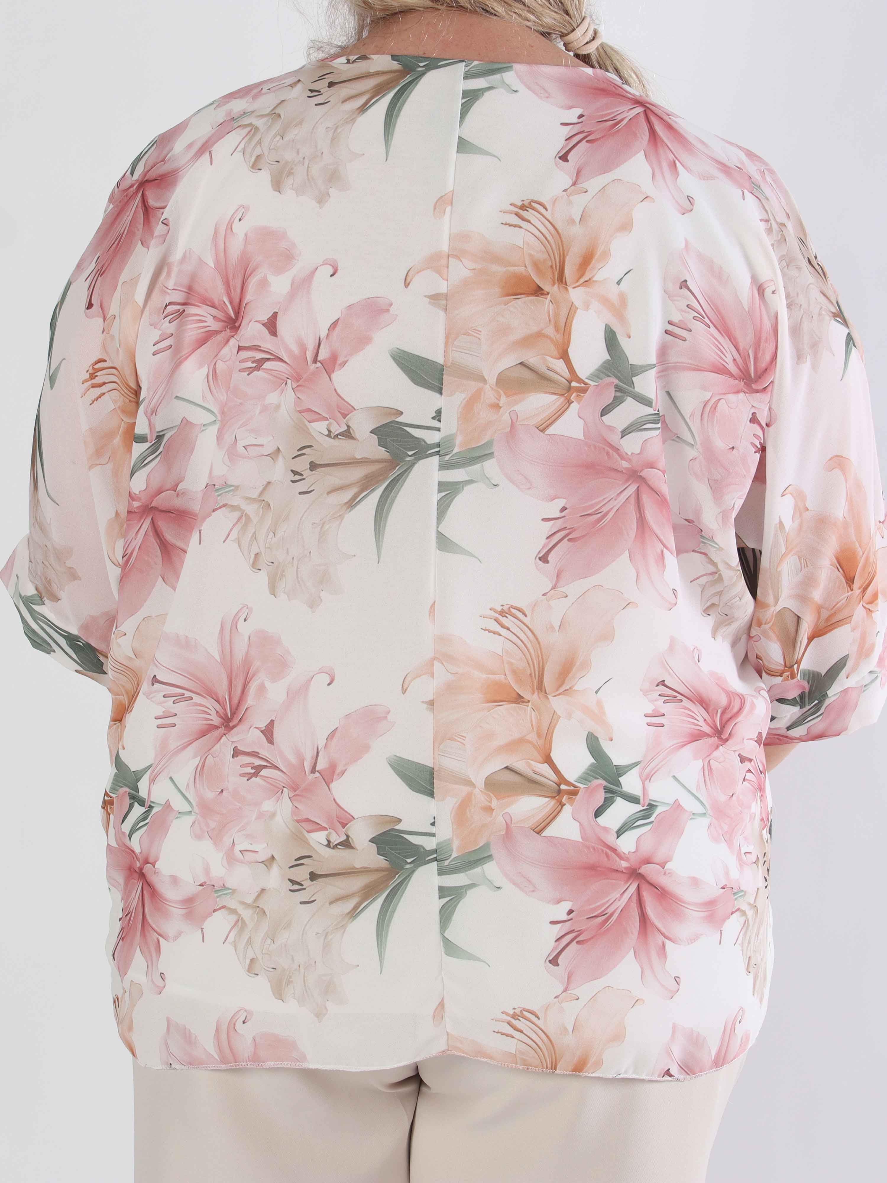Minna - Blommig plus size-tunika i chiffong med viskostopp
